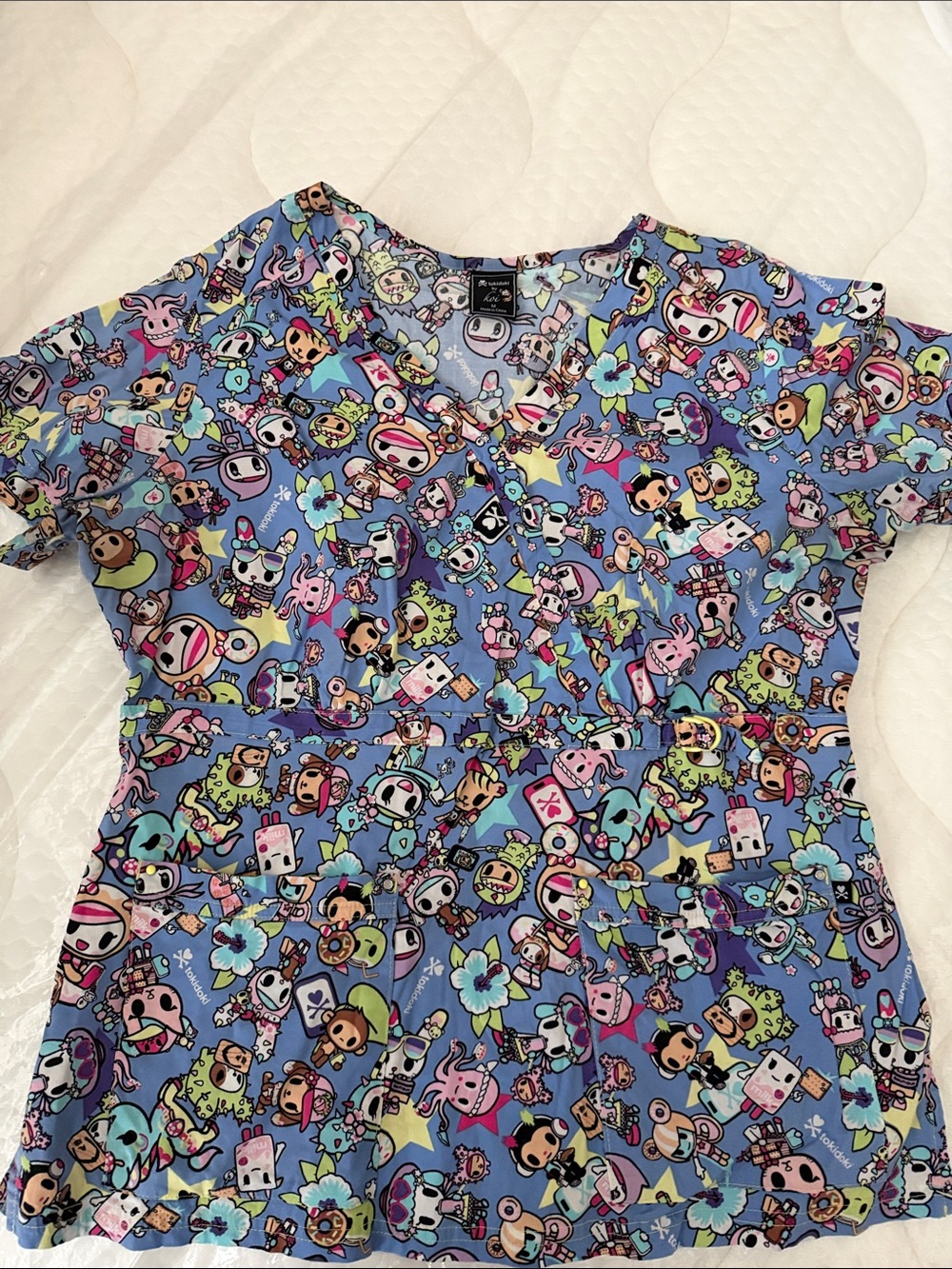 koi Light Blue Kids One-Piece Scrub Top with Multicolor Character Print